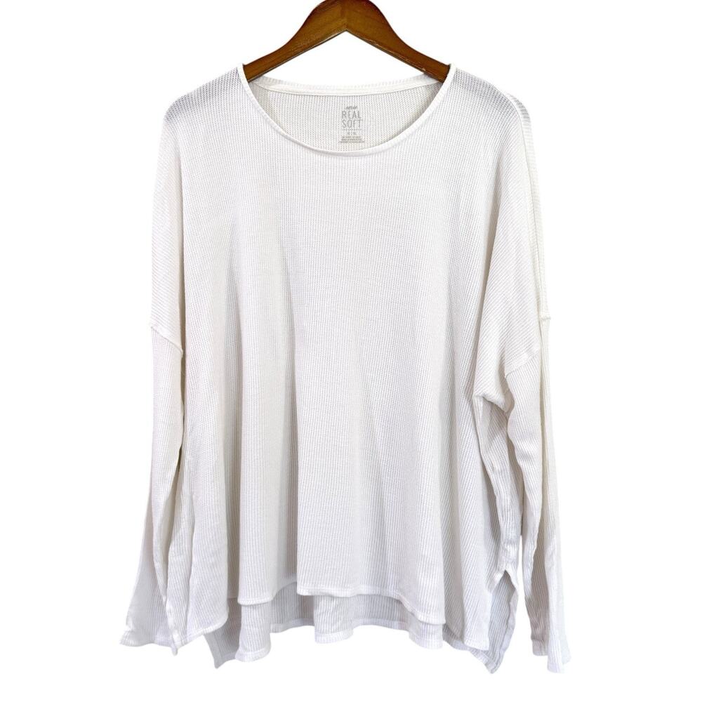 Aerie White Waffle Knit Top XL Oversized Long Sleeve Cozy Minimalist Loungewear